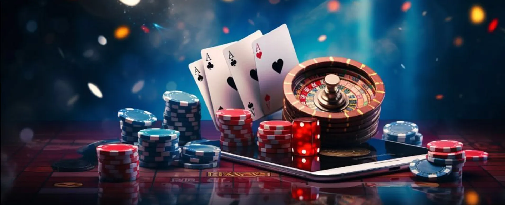 Dynamic background of an online casino featuring gaming elements.